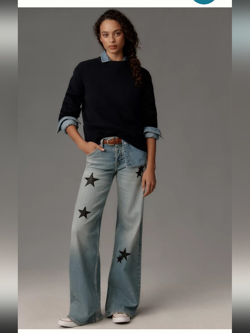 Re/Done Light Blue Wide-Leg Jeans with Black Star Patches